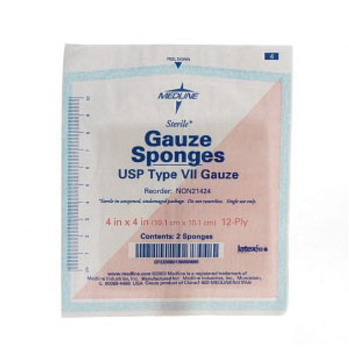 Medline NON21424 - USP Type VII Gauze Sponge Cotton 12-Ply 4 X 4 Inch Square Sterile