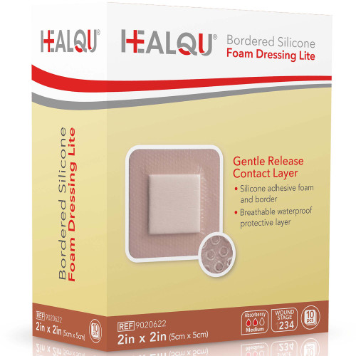 Healqu 9020622 - HEALQU Bordered Silicone Foam Dressing Lite 2in x 2in