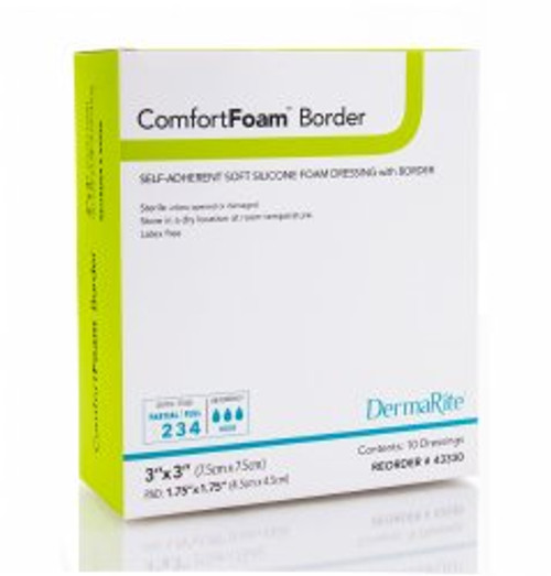 Dermarite 43330 - Silicone Foam Dressing ComfortFoam™ Border 3 X 3 Inch Square Silicone Adhesive with Border Sterile