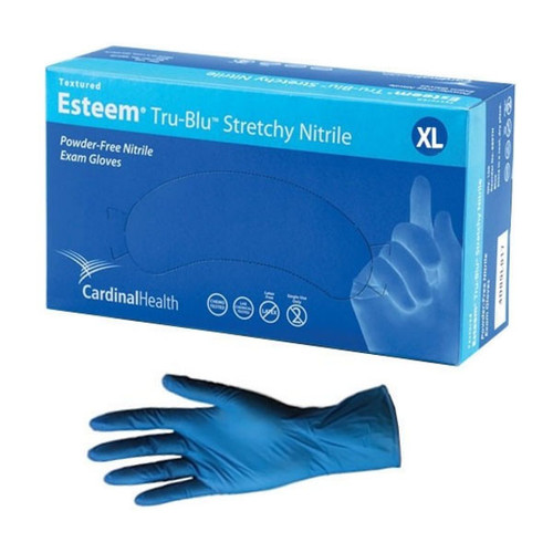 Cardinal Health 8899NB - ESTEEM Stretch Nitrile Exam Gloves, Powder-Free, X-Large, Blue, Non-Sterile - 4.7 MIL