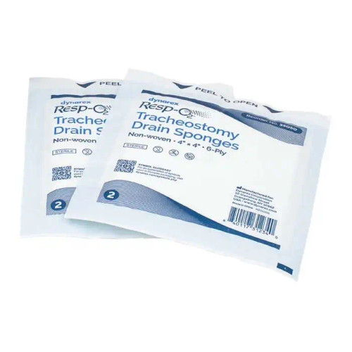 Dynarex 35050 - Dynarex Resp-O2 Tracheostomy Non-Woven Drain Sponges, Sterile 2's, 6-Ply, 4" x 4", Replaces DX4611