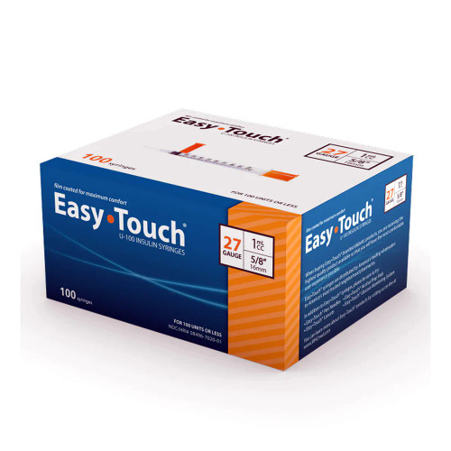 MHC Medical 827158 - EasyTouch Insulin Syringe 27G x 5/8", 1 mL (100 count)