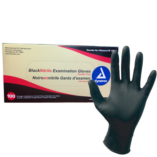 Dynarex 2522 - Safe-Touch Nitrile Examination Gloves, Powder-Free, Medium, Black