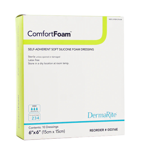 Dermarite 44680 - Silicone Foam Dressing ComfortFoam™ 6 X 8 Inch Rectangle Silicone Adhesive without Border Sterile