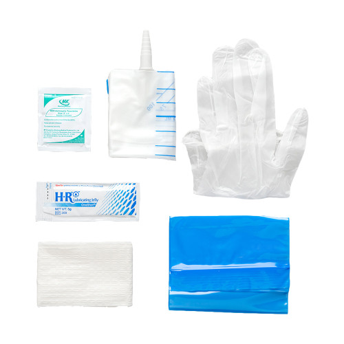 HR Pharmaceuticals HRIK001 - TruCath Intermittent Catheter Insertion Kit. Vinyl PF Gloves, 5g Lube Jelly Packet, BZK wipe, Underpad and Disposal Bag.