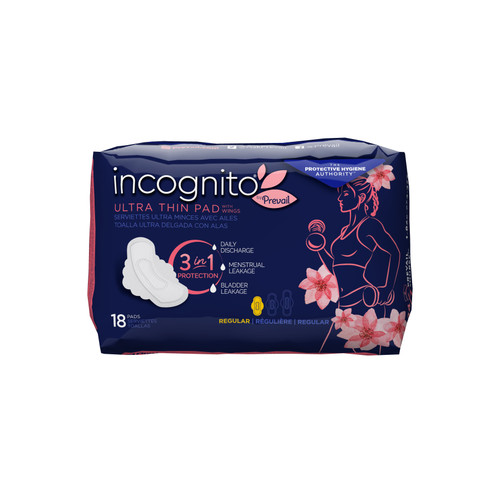 First Quality PVH-418 - Incognito by Prevail, 3-IN-1 Feminine Pad, Regular Ultra Thin Pad