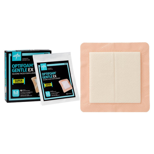 Medline MSCEX66EP - Optifoam Gentle EX Silicone-Faced Foam Dressing with Border, 6" x 6"