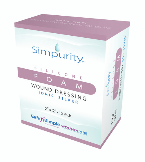 Safe N Simple SNS74422 - Simpurity Foam Wound Dressing Silver Silicone, 2" x 2"