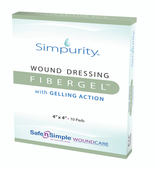 Safe N Simple SNS56704 - Simpurity Fibergel Pad Wound Dressing, 4" x 4"