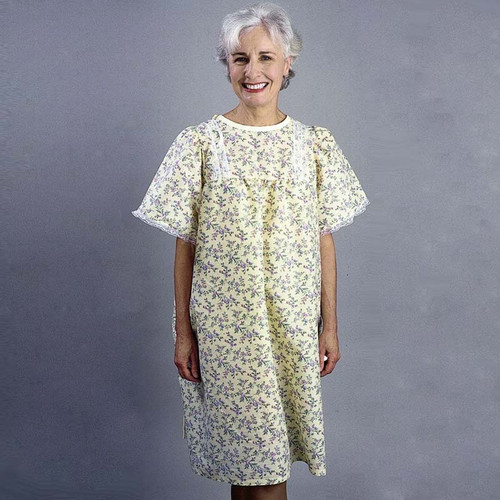 Salk 500LPY - Patient Exam Gown Snap Wrap™ One Size Fits Most Yellow Floral Print Reusable