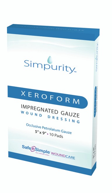 Simpurity Xeroform Petrolatum Impregnated Gauze Wound Dressing, 5" x 9"