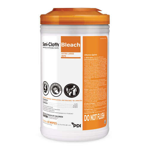 Professional Medical Imports (Pmi) P25784 - Surface Disinfectant Cleaner Sani-Cloth® Bleach Premoistened Germicidal Manual Pull Wipe 65 Count Canister Chlorine Scent NonSterile