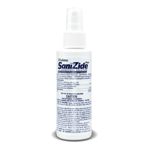 Safetec of America 34800 - Surface Disinfectant Cleaner SaniZide Plus® Broad Spectrum Pump Spray Liquid 4 oz. Bottle Ammonia Scent NonSterile Safetec of America 34800 - Surface Disinfectant Cleaner SaniZide Plus® Broad Spectrum Pump Spray Liquid 4 oz. Bottle Ammonia Scent NonSterile