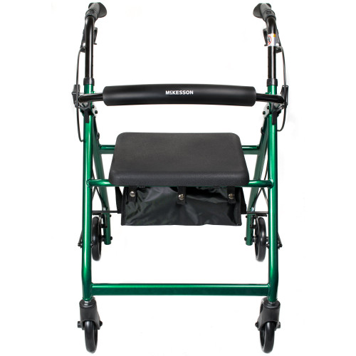 McKesson 146-R726GR - 4 Wheel Rollator McKesson Green Adjustable Height / Folding Aluminum Frame McKesson 146-R726GR - 4 Wheel Rollator McKesson Green Adjustable Height / Folding Aluminum Frame