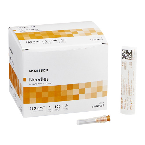 McKesson 16-N2605 - Hypodermic Needle McKesson 1/2 Inch Length 26 Gauge Regular Wall Without Safety McKesson 16-N2605 - Hypodermic Needle McKesson 1/2 Inch Length 26 Gauge Regular Wall Without Safety