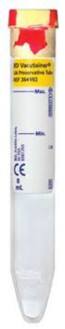 BD 364992 - BD Vacutainer® Urinalysis Tube Chlorhexidine / Ethyl Paraben / Sodium Propionate Additive 8 mL Conventional Closure Plastic Tube BD 364992 - BD Vacutainer® Urinalysis Tube Chlorhexidine / Ethyl Paraben / Sodium Propionate Additive 8 mL Conventional Closure Plastic Tube
