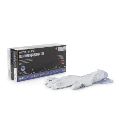 Microflex Medical LSE-104-L - Exam Glove LifeStar™ EC Large NonSterile Nitrile Extended Cuff Length Textured Fingertips White / Blue Fentanyl Tested