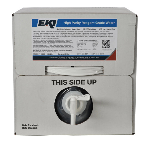 EK Industries Inc 15335-20L - Chemistry Reagent EKI Deionized Water Reagent Grade / ASTM Type I 100% 20 Liter EK Industries Inc 15335-20L - Chemistry Reagent EKI Deionized Water Reagent Grade / ASTM Type I 100% 20 Liter