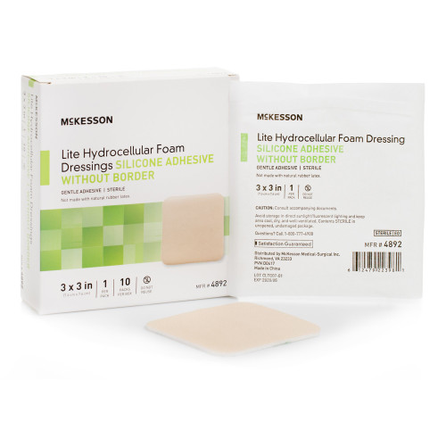 McKesson 4892 - Thin Foam Dressing McKesson Lite 3 X 3 Inch Without Border Film Backing Silicone Gel Adhesive Square Sterile McKesson 4892 - Thin Foam Dressing McKesson Lite 3 X 3 Inch Without Border Film Backing Silicone Gel Adhesive Square Sterile