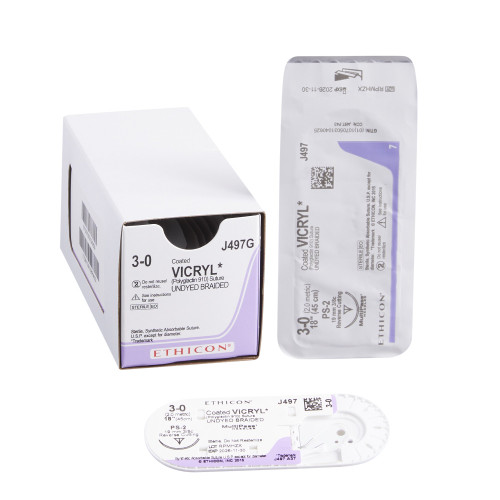 J & J Healthcare Systems J497G - Absorbable Suture with Needle Coated Vicryl™ Polyglactin 910 PS-2 3/8 Circle Precision Reverse Cutting Needle Size 3-0 Braided J & J Healthcare Systems J497G - Absorbable Suture with Needle Coated Vicryl™ Polyglactin 910 PS-2 3/8 Circle Precision Reverse Cutting Needle Size 3-0 Braided