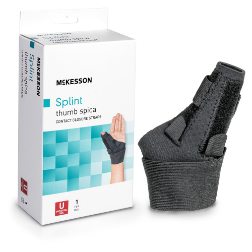 McKesson 155-BH82710 - Wrist Brace with Thumb Spica McKesson Thumb Spica Nylon / Aluminum / Neoprene / Polyester / Spandex / Acrylic Left or Right Hand Black One Size Fits Most McKesson 155-BH82710 - Wrist Brace with Thumb Spica McKesson Thumb Spica Nylon / Aluminum / Neoprene / Polyester / Spandex / Acrylic Left or Right Hand Black One Size Fits Most