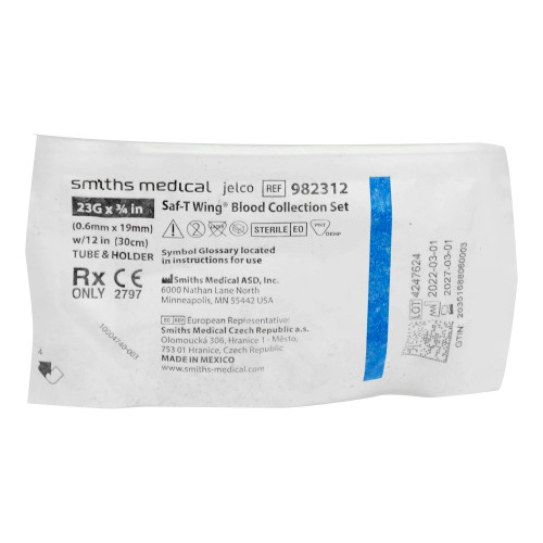ICU Medical Inc 982312 - Saf-T Wing® Blood Collection Set with Holder 23 Gauge 3/4 Inch Needle Length Safety Needle 12 Inch Tubing Sterile ICU Medical Inc 982312 - Saf-T Wing® Blood Collection Set with Holder 23 Gauge 3/4 Inch Needle Length Safety Needle 12 Inch Tubing Sterile