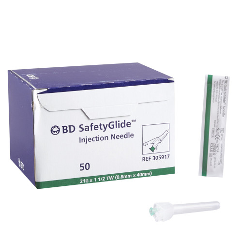 BD 305917 - Safety Hypodermic Needle SafetyGlide™ 1-1/2 Inch Length 21 Gauge Thin Wall Sliding Safety Needle BD 305917 - Safety Hypodermic Needle SafetyGlide™ 1-1/2 Inch Length 21 Gauge Thin Wall Sliding Safety Needle