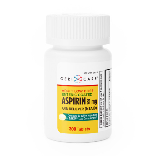 Geri-Care 981-30-GCP - Pain Relief Geri-Care® 81 mg Strength Aspirin Tablet 300 per Bottle Geri-Care 981-30-GCP - Pain Relief Geri-Care® 81 mg Strength Aspirin Tablet 300 per Bottle