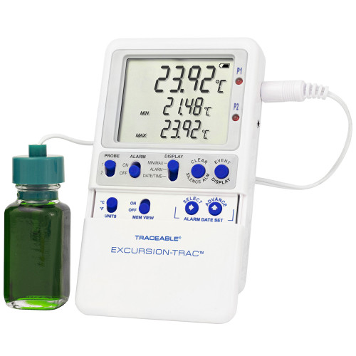 Cole-Parmer Inst 94460-07 - Datalogging Refrigerator / Freezer Thermometer Traceable® Excursion-Trac™ Fahrenheit / Celsius -58° to +158°F (-50° to +70°C) Bottle Probe Multiple Mounting Options Battery Operated Cole-Parmer Inst 94460-07 - Datalogging Refrigerator / Freezer Thermometer Traceable® Excursion-Trac™ Fahrenheit / Celsius -58° to +158°F (-50° to +70°C) Bottle Probe Multiple Mounting Options Battery Operated