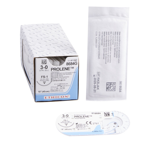 J & J Healthcare Systems 8684G - Nonabsorbable Suture with Needle Prolene™ Polypropylene FS-1 3/8 Circle Reverse Cutting Needle Size 3-0 Monofilament J & J Healthcare Systems 8684G - Nonabsorbable Suture with Needle Prolene™ Polypropylene FS-1 3/8 Circle Reverse Cutting Needle Size 3-0 Monofilament