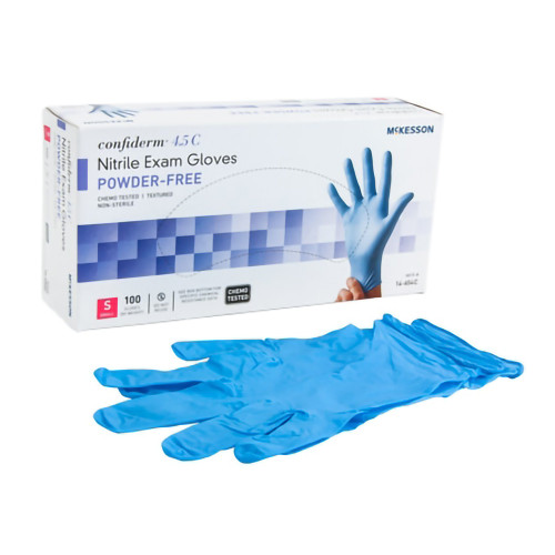 McKesson 14-654C - Exam Glove McKesson Confiderm® 4.5C Small NonSterile Nitrile Standard Cuff Length Textured Fingertips Blue Chemo Tested