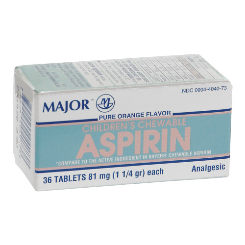 Major Pharmaceuticals 00536100836 - Children's Pain Relief Major® 81 mg Strength Aspirin Chewable Tablet 36 per Box Major Pharmaceuticals 00536100836 - Children's Pain Relief Major® 81 mg Strength Aspirin Chewable Tablet 36 per Box