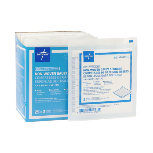 Medline NON21446 - Nonwoven Sponge Avant Gauze® 4 X 4 Inch 6-Ply Sterile 2 per Pack