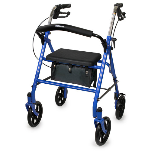 McKesson 146-10257BL-1 - 4 Wheel Rollator McKesson Blue Adjustable Height / Folding Steel Frame McKesson 146-10257BL-1 - 4 Wheel Rollator McKesson Blue Adjustable Height / Folding Steel Frame