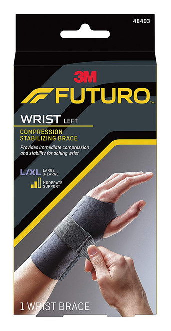 3M Healthcare 48403ENR - Wrist Brace Futuro™ Compression Stabilizing Low Profile Aluminum / Nylon / Polyester / Polyethylene / Spandex / Silicone Left Hand Black Large / X-Large
