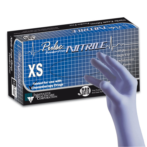Innovative Healthcare Corp 177052 - Exam Glove Pulse® Nitrile X-Small NonSterile Nitrile Standard Cuff Length Textured Fingertips Aqua Blue Chemo Tested / Fentanyl Tested