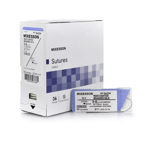 McKesson S622H - Nonabsorbable Suture with Needle McKesson Silk SC-2 Straight Conventional Cutting Needle Size 3-0 Braided McKesson S622H - Nonabsorbable Suture with Needle McKesson Silk SC-2 Straight Conventional Cutting Needle Size 3-0 Braided