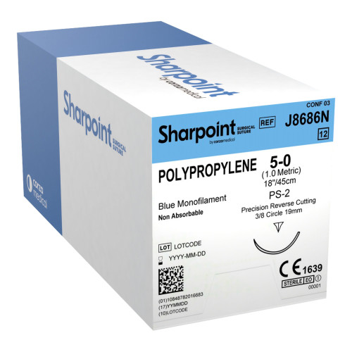 Surgical Specialties J8686N - Nonabsorbable Suture with Needle Surgical Specialties™ Polypropylene FS-2 3/8 Circle Precision Reverse Cutting Needle Size 5-0 Monofilament