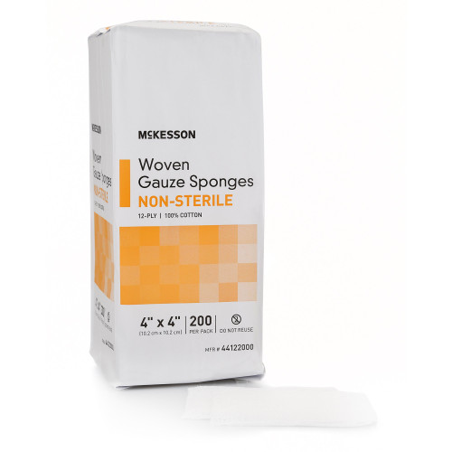 McKesson 44122000 - Gauze Sponge McKesson 4 X 4 Inch 12-Ply NonSterile 200 per Pack