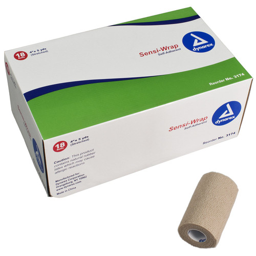 Dynarex 3174 - Cohesive Bandage Sensi-Wrap 4 Inch X 5 Yard Self-Adherent Closure Tan NonSterile Standard Compression