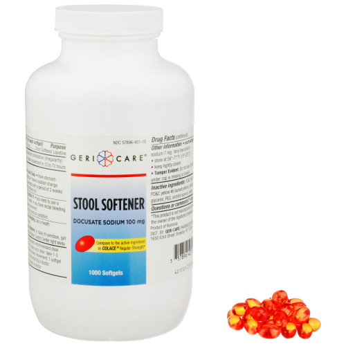 Geri-Care 401-10-GCP - Stool Softener Geri-Care® Softgel 1,000 per Bottle 100 mg Strength Docusate Sodium Geri-Care 401-10-GCP - Stool Softener Geri-Care® Softgel 1,000 per Bottle 100 mg Strength Docusate Sodium