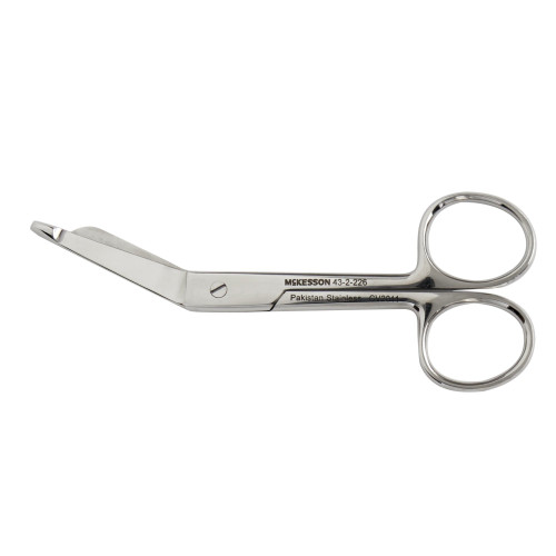 McKesson 43-2-226 - Bandage Scissors McKesson Lister 4-1/2 Inch Length Office Grade Stainless Steel NonSterile Finger Ring Handle Angled Blunt Tip / Blunt Tip McKesson 43-2-226 - Bandage Scissors McKesson Lister 4-1/2 Inch Length Office Grade Stainless Steel NonSterile Finger Ring Handle Angled Blunt Tip / Blunt Tip