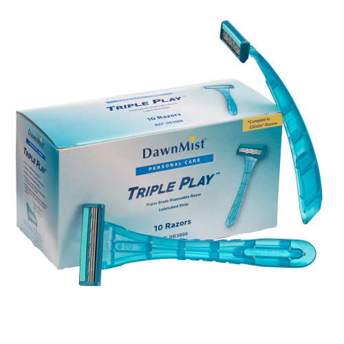 Donovan Industries DR3886 - Personal Razor with Lubricating Strip DawnMist® Triple Play™ Single Edge Triple Blade NonSterile Disposable Donovan Industries DR3886 - Personal Razor with Lubricating Strip DawnMist® Triple Play™ Single Edge Triple Blade NonSterile Disposable