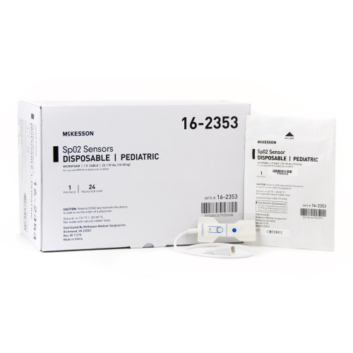 McKesson 16-2353 - SpO2 Sensor McKesson Finger Pediatric Single Patient Use 1-1/2 Foot Cord McKesson 16-2353 - SpO2 Sensor McKesson Finger Pediatric Single Patient Use 1-1/2 Foot Cord