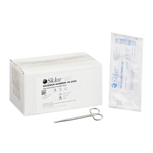 Sklar 96-2505 - Iris Scissors Econo Sterile™ 4-1/2 Inch Length Floor / Office Grade Pakistani Stainless Steel Sterile Finger Ring Handle Straight Sharp Tip / Sharp Tip Sklar 96-2505 - Iris Scissors Econo Sterile™ 4-1/2 Inch Length Floor / Office Grade Pakistani Stainless Steel Sterile Finger Ring Handle Straight Sharp Tip / Sharp Tip