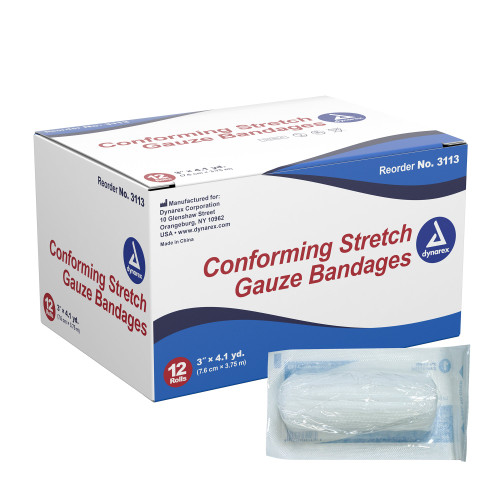 Dynarex 3113 - Conforming Bandage Dynarex® 3 Inch X 4-1/10 Yard 1-Ply Sterile 1 per Pouch