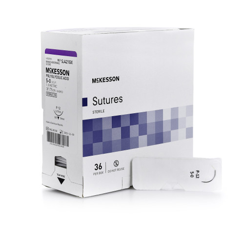McKesson SJ421GX - Absorbable Suture with Needle McKesson Polyglycolic Acid P-12 3/8 Circle Precision Reverse Cutting Needle Size 5-0 Braided McKesson SJ421GX - Absorbable Suture with Needle McKesson Polyglycolic Acid P-12 3/8 Circle Precision Reverse Cutting Needle Size 5-0 Braided