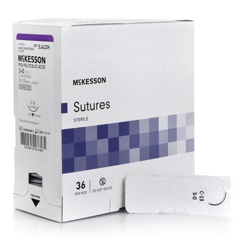 McKesson SJ423H - Absorbable Suture with Needle McKesson Polyglycolic Acid C-13 3/8 Circle Reverse Cutting Needle Size 3-0 Braided McKesson SJ423H - Absorbable Suture with Needle McKesson Polyglycolic Acid C-13 3/8 Circle Reverse Cutting Needle Size 3-0 Braided