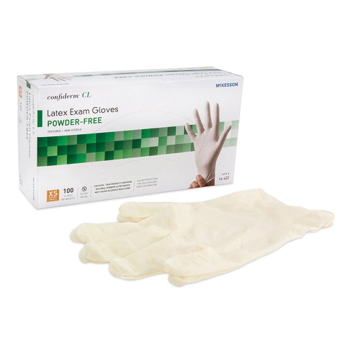 McKesson 14-422 - Exam Glove McKesson Confiderm® CL X-Small NonSterile Latex Standard Cuff Length Textured Fingertips Ivory Not Rated McKesson 14-422 - Exam Glove McKesson Confiderm® CL X-Small NonSterile Latex Standard Cuff Length Textured Fingertips Ivory Not Rated
