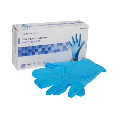 McKesson 14-690 - Exam Glove McKesson Confiderm® 3.8 X-Large NonSterile Nitrile Standard Cuff Length Textured Fingertips Blue Not Rated McKesson 14-690 - Exam Glove McKesson Confiderm® 3.8 X-Large NonSterile Nitrile Standard Cuff Length Textured Fingertips Blue Not Rated